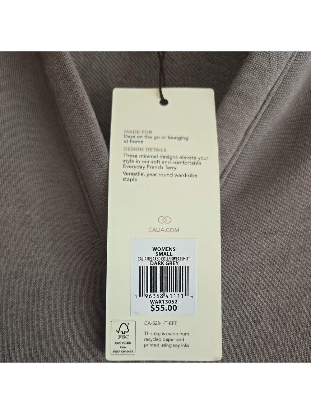 Msrp $55 Nwt Calia Relaxed Fit Collar Sweatshirt Dark Gray S Athleisure Casual - Picture 2 of 6